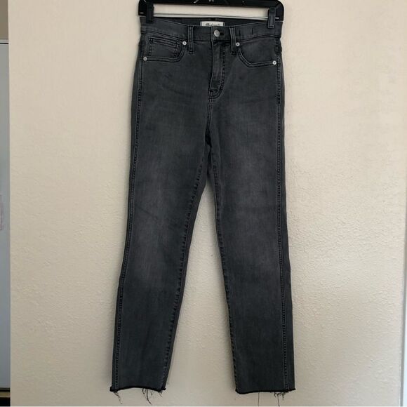 Madewell Stovepipe Grey Gray High Rise Jeans Size 25 Straight Leg Raw Hem - Picture 4 of 15